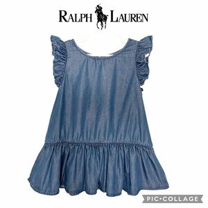 Polo Ralph Lauren girls blue denim chambray ruffled top size 8